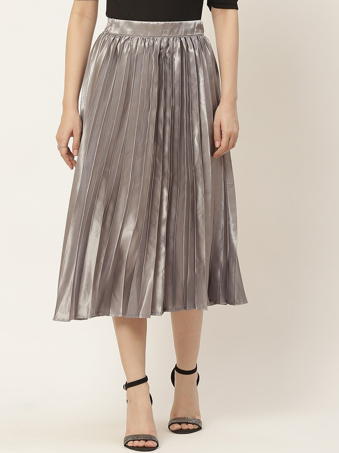 Slenor Satin Flared Midi Skirt