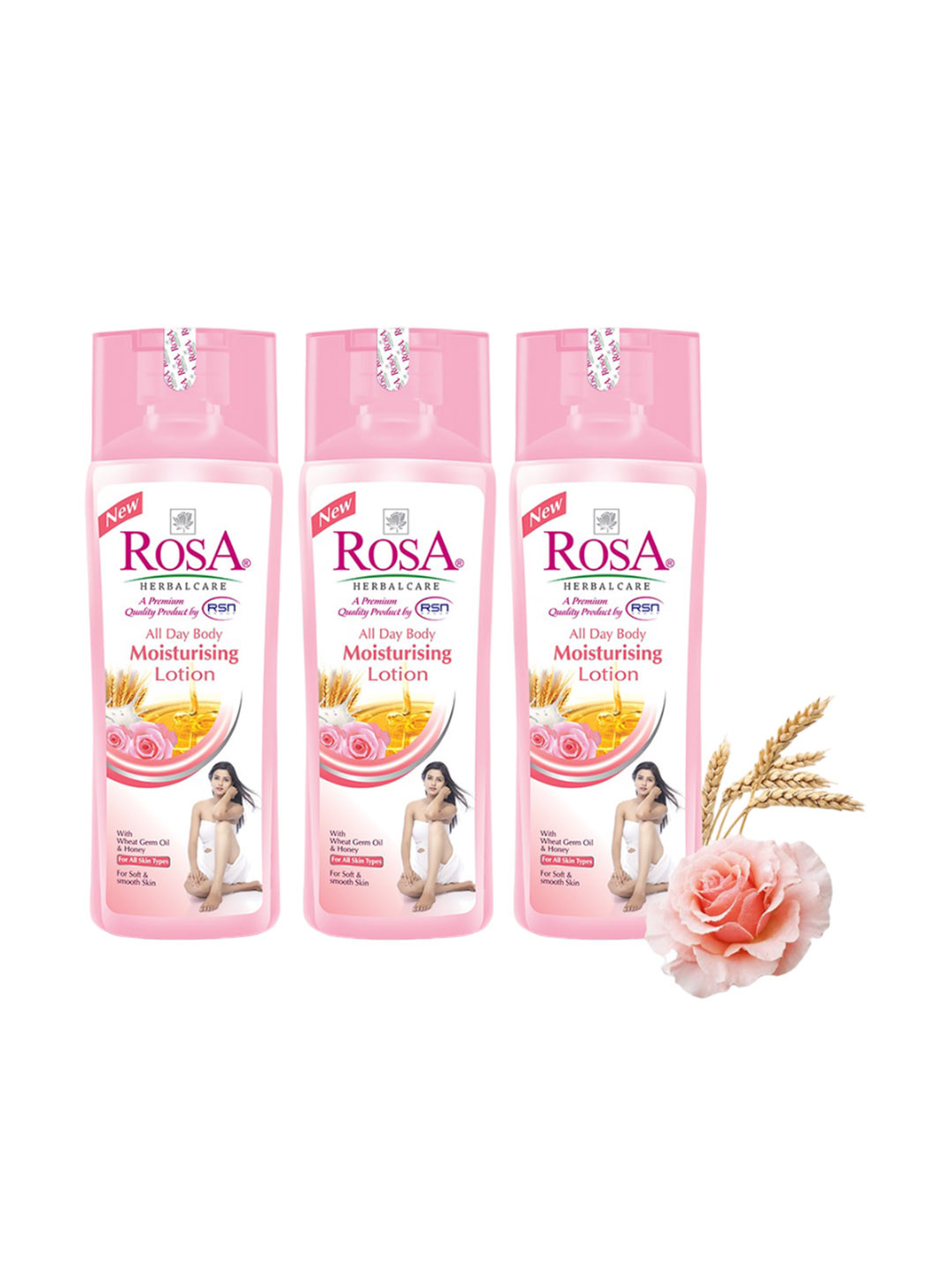 ROSA Set Of 3 All Day Body Moisturising Lotion With Rose Honey & Aloevera -100ml Each