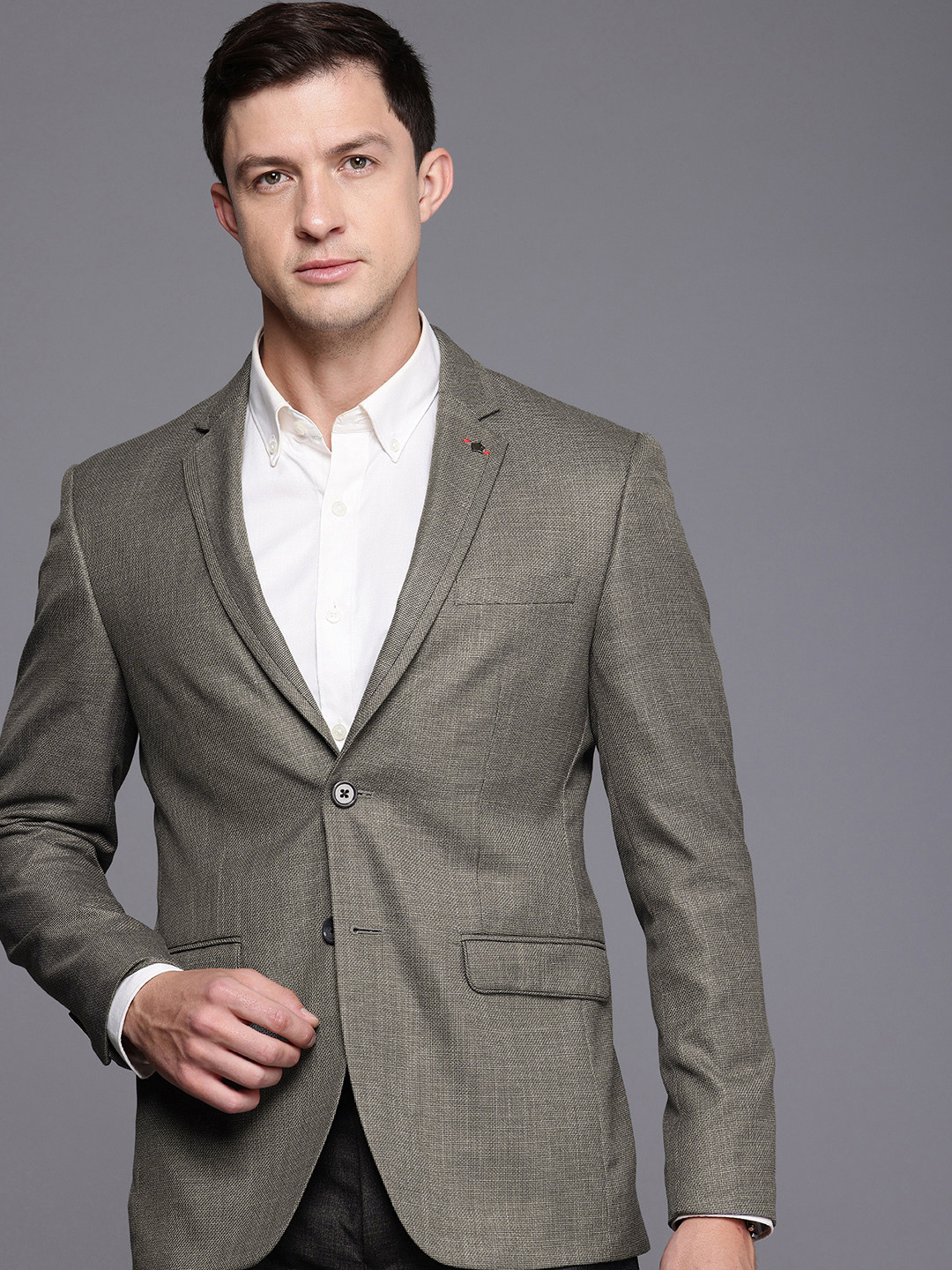 Louis Philippe Slim Fit Single Breasted Self Designed Blazer