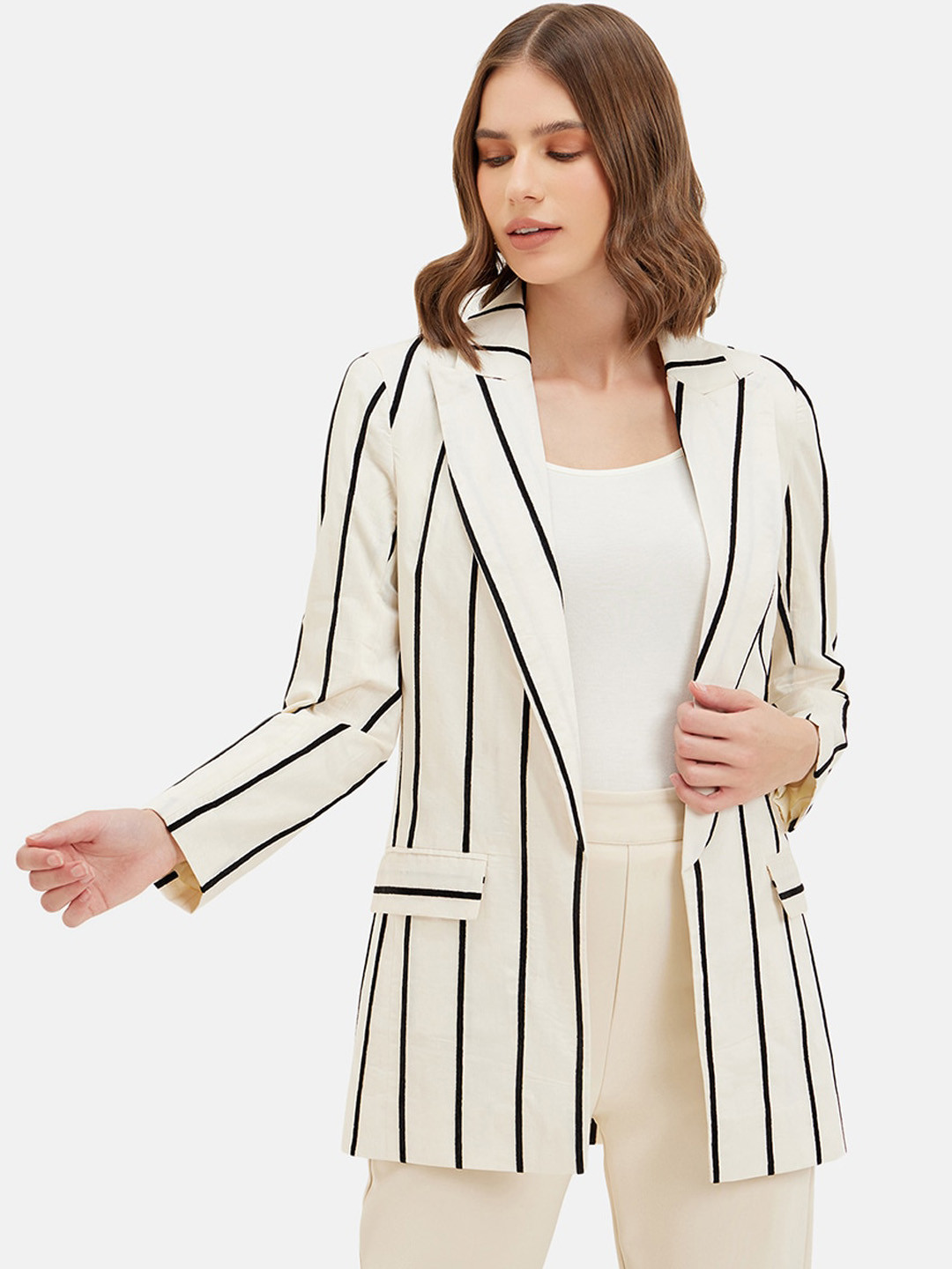 Kazo Jordan Striped Single-Breasted Casual Blazer