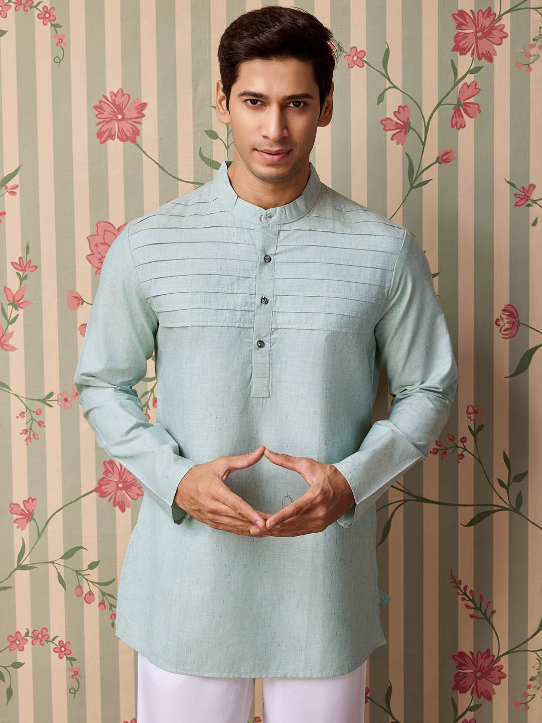 Ode by House of Pataudi Mandarin Collar Summer Sheers Cotton Straight Short Kurta