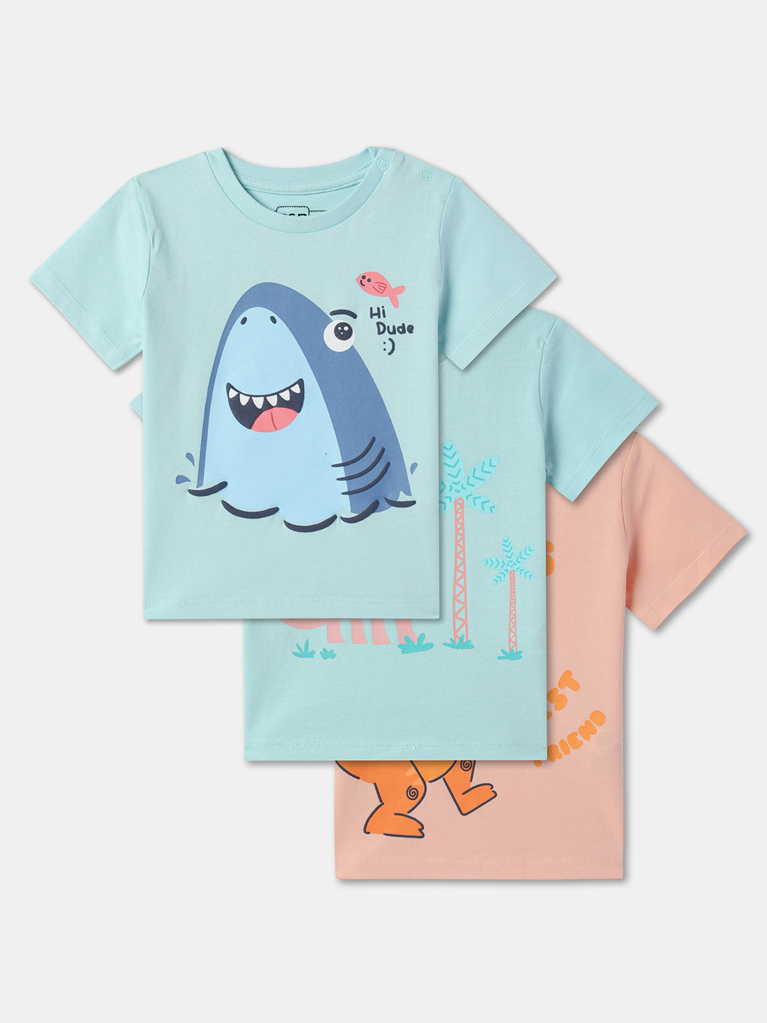 R&B Boys Pack Of 3 Printed Cotton T-shirt