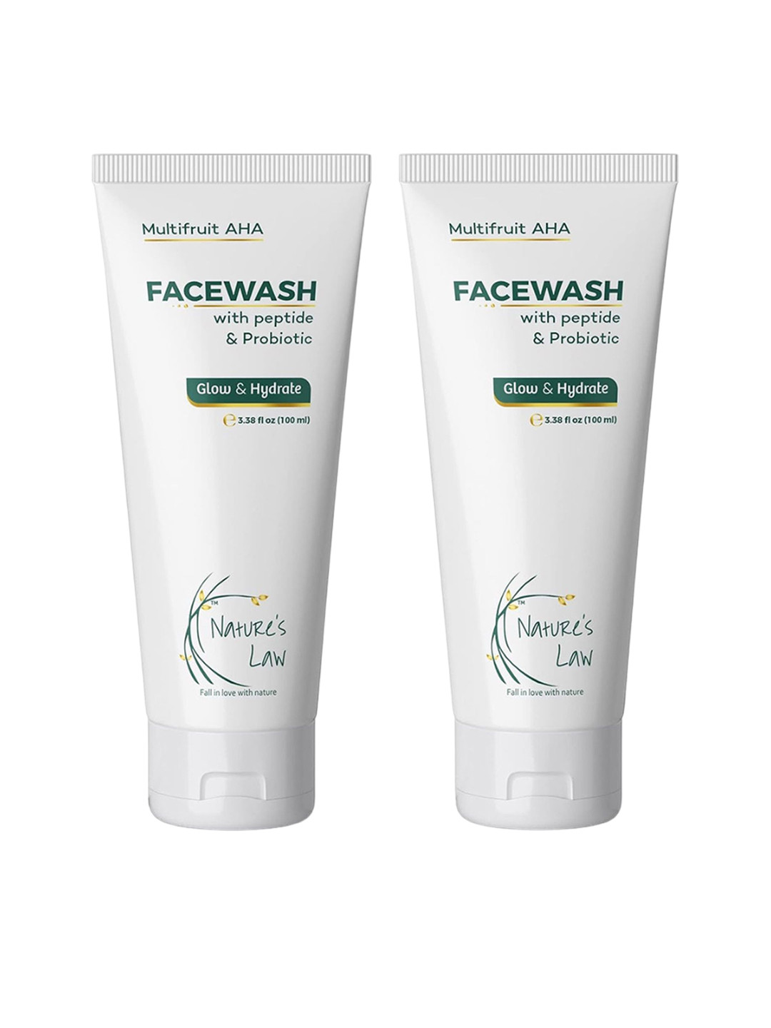 Nature's Law Set of 2 Glow & Hydrate Face Wash with Peptide & Probiotic - 100 ml each