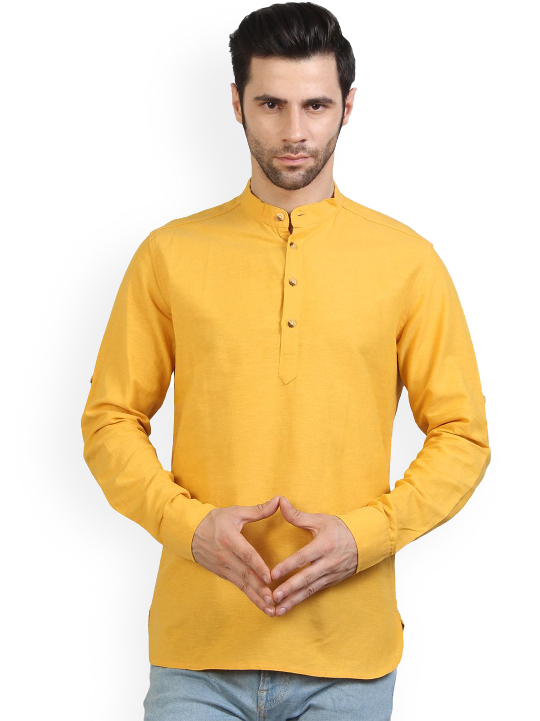 Springberry Mandarin Collar Long Sleeves Cotton Straight Kurta