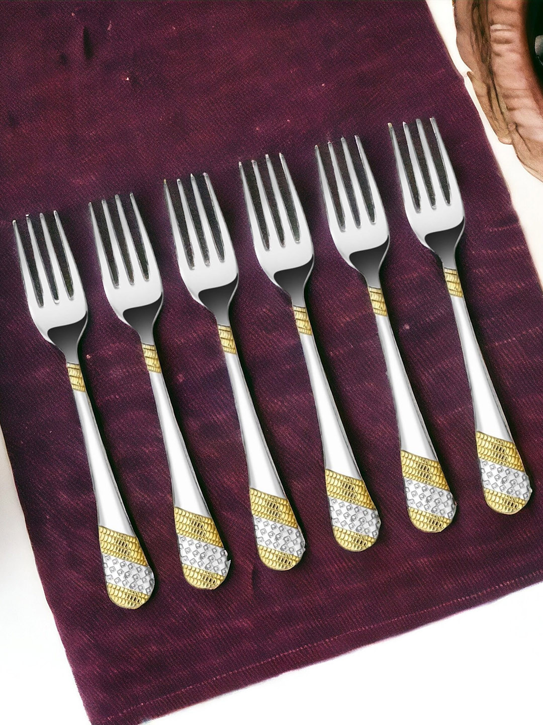 FNS Imperio Gold-Plated 6 Pieces Stainless Steel Dinner Fork