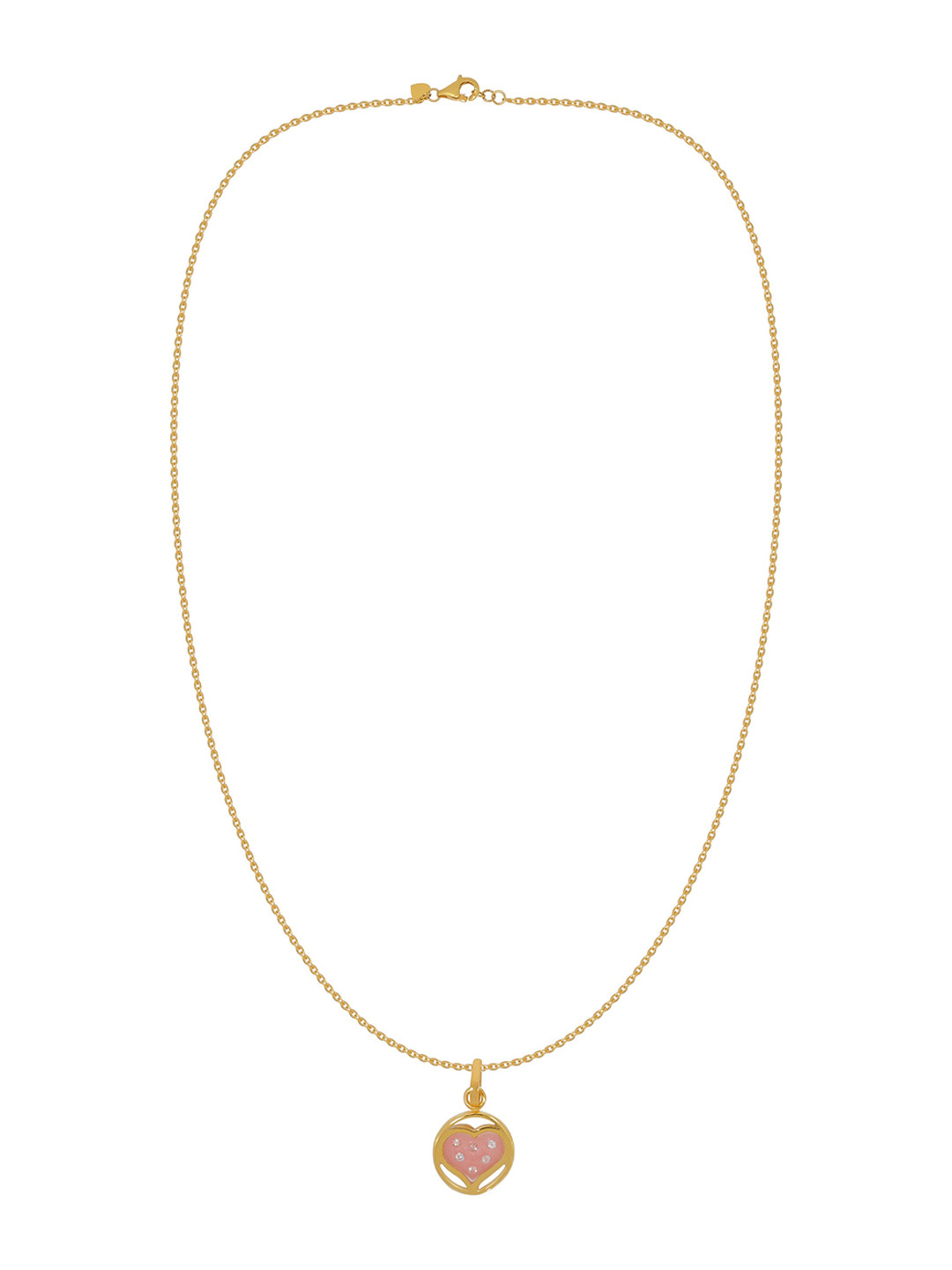 BHIMA 22K BIS Hallmark (916) Yellow Gold Pink Enamel Heart Pendant Chain
