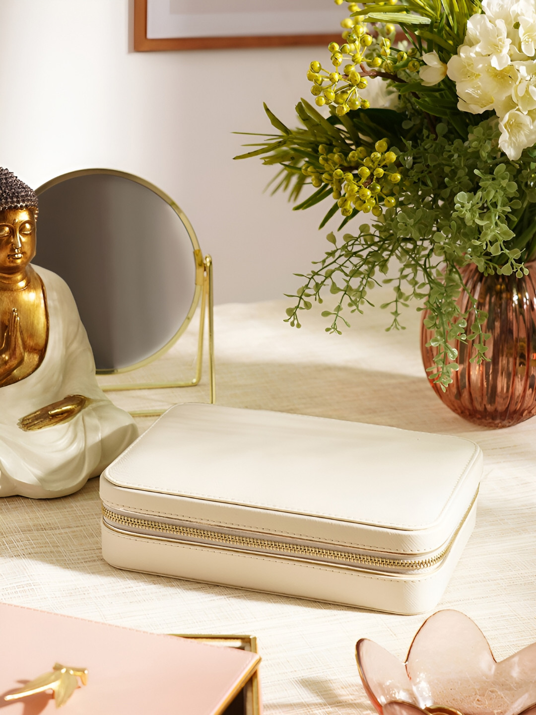 Pure Home and Living Cream Rectangular Shaped Jewellery Box