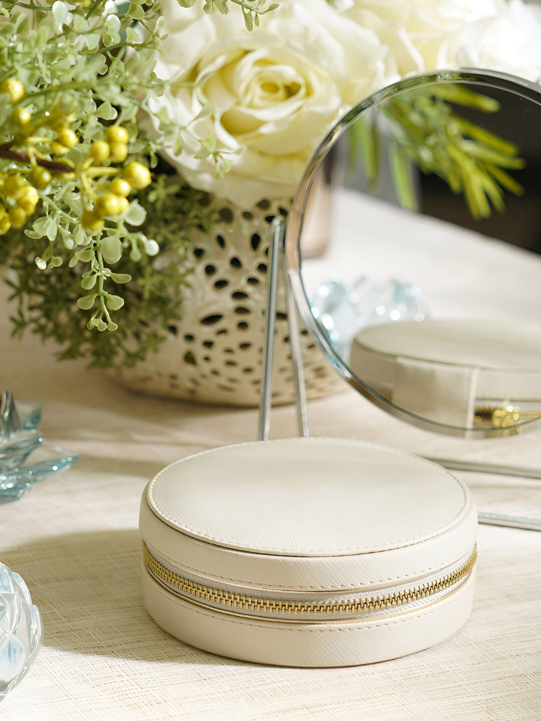 Pure Home and Living Cream Round Shaped Jewellery Box