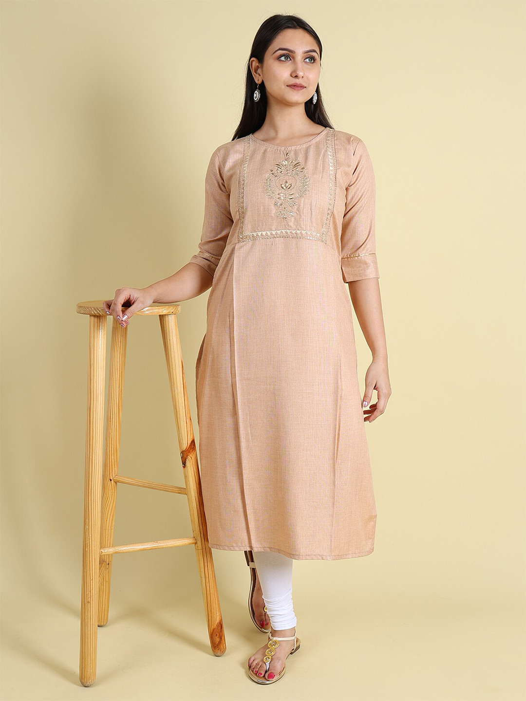 GRANTH FASHION Ethnic Motifs Yoke Design Thread Work Kurta