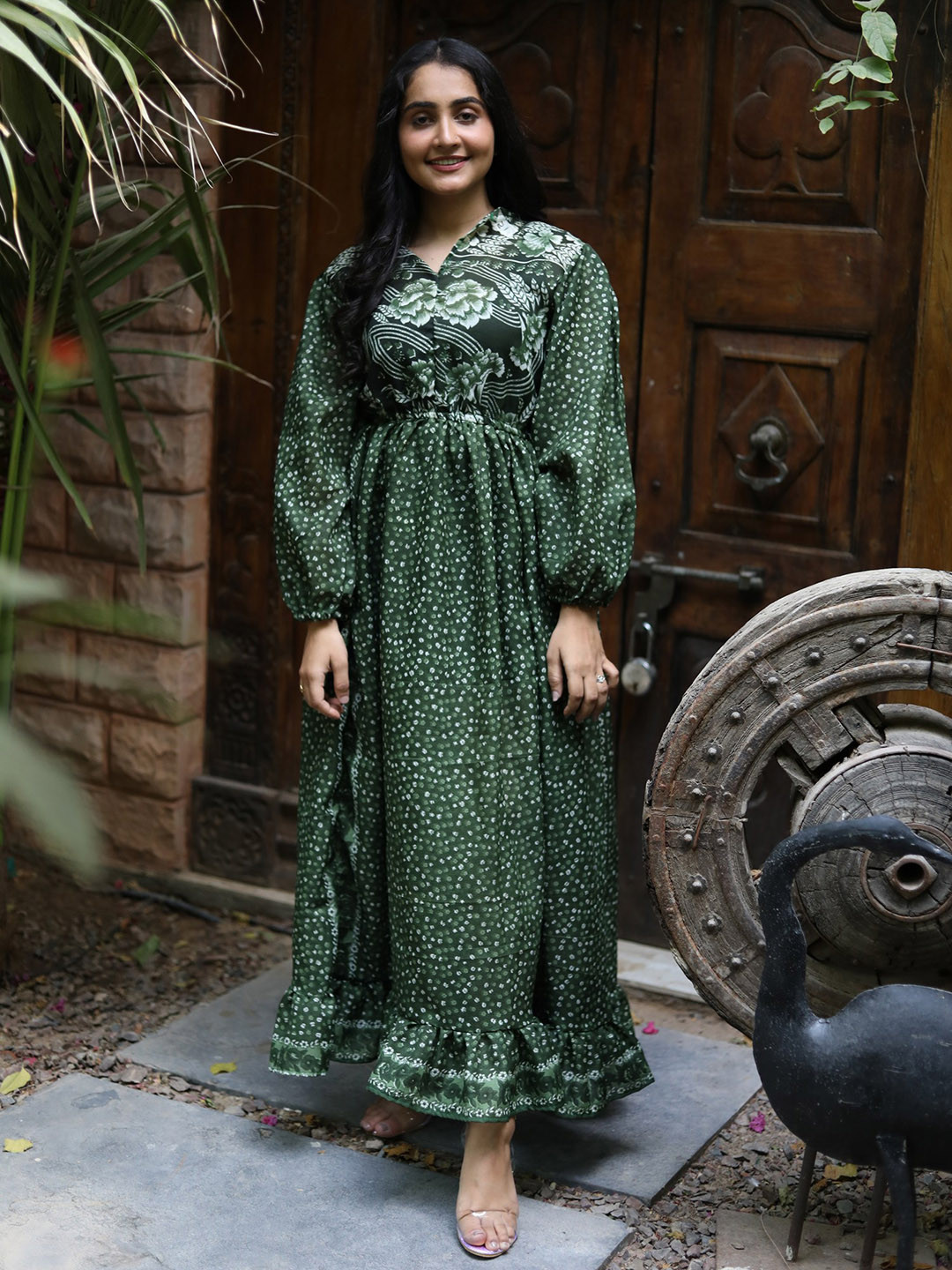 Exotic India Pure Silk Victorian Date Maxi Dress