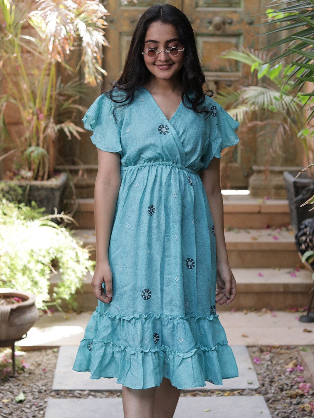 Exotic India Sky Assorted Vintage Pure Silk Summer Dress