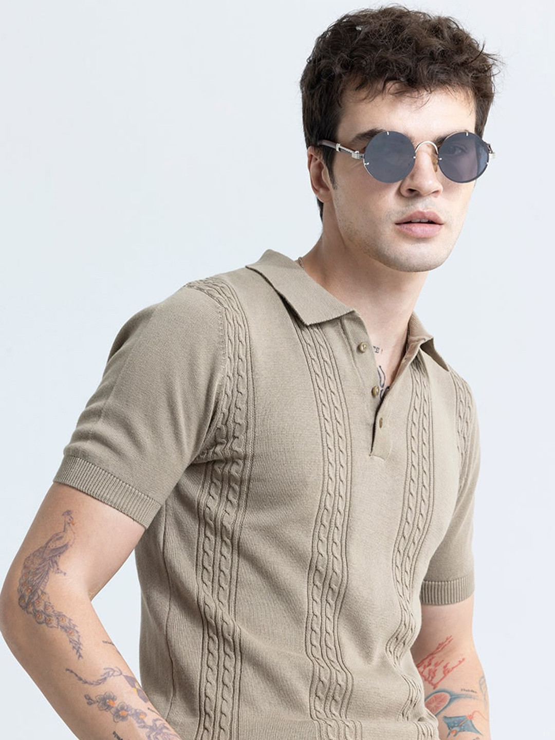 Snitch Brown Polo Collar Cotton Slim Fit T-shirt