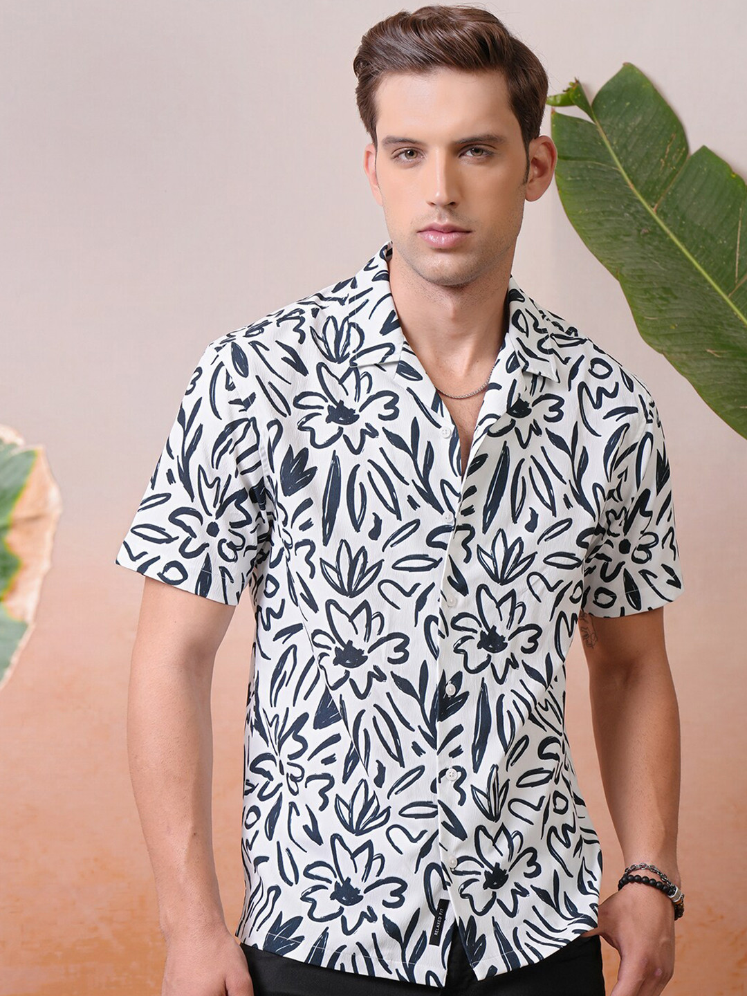 LOCOMOTIVE Premium Crushed Textured Printed Cuban Collar Relaxed Fit Shirt