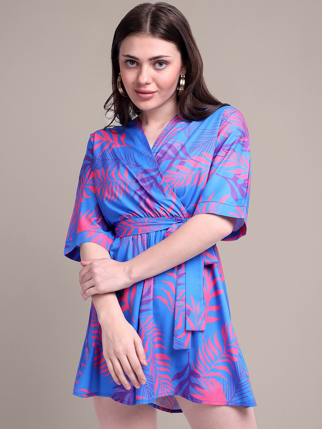 iki chic Printed V-Neck Jumpsuit Tie Up-Belt