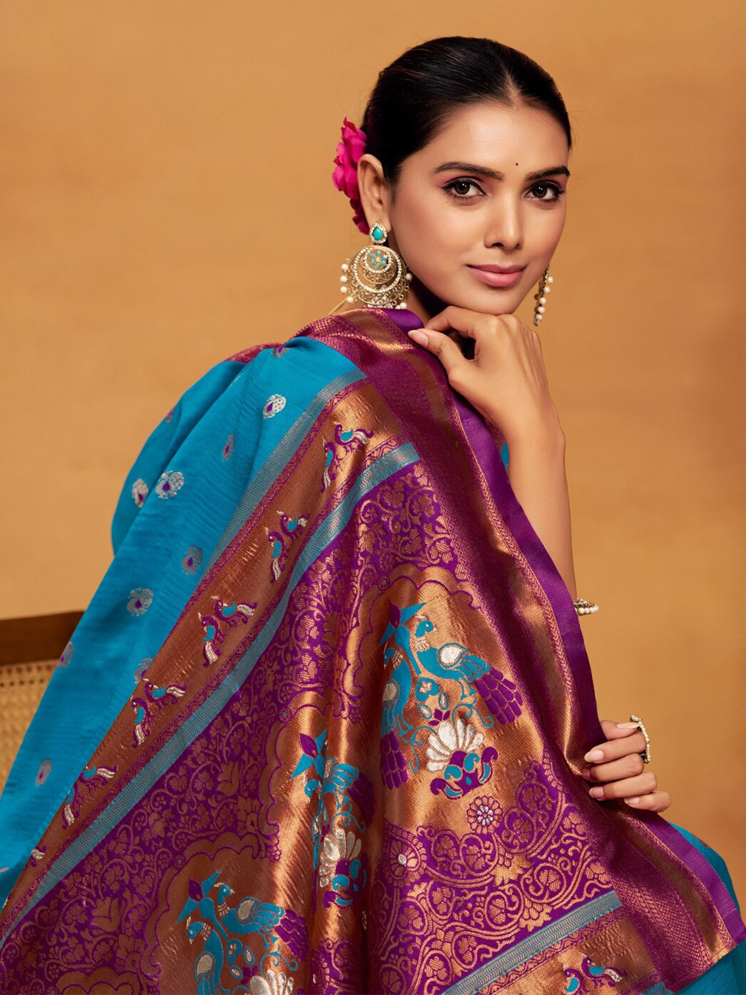 Mitera Woven Design Silk Blend Heavy Work Paithani Saree With Blouse Piece