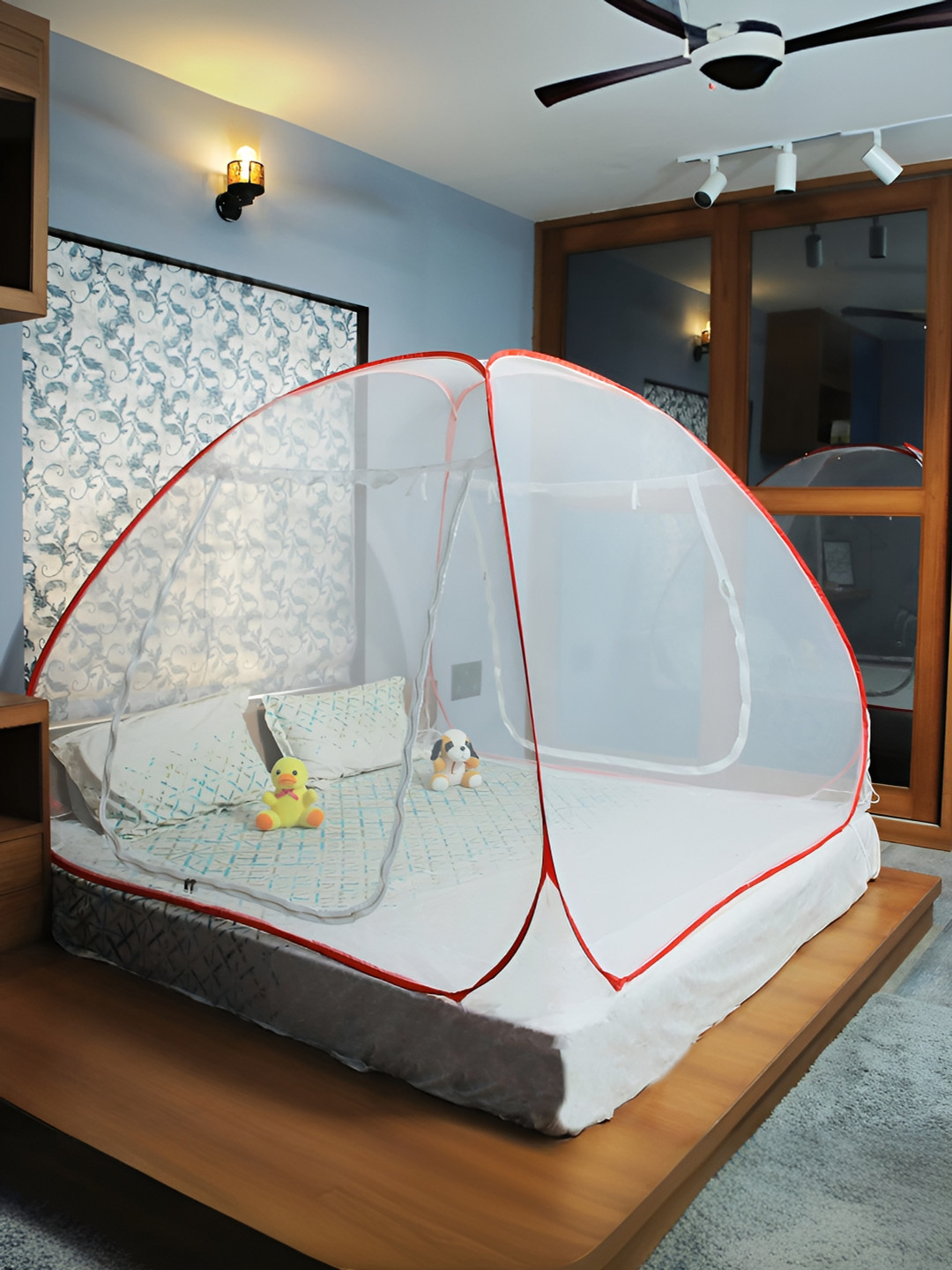 Classic Mosquito Net White & Red King Size Foldable Machardani Tent Mosquito Net