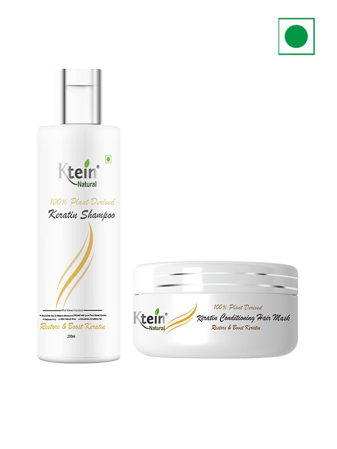 Ktein 100% Plant Derived Keratin Shampoo & Conditioning Hair Mask-200ml Each