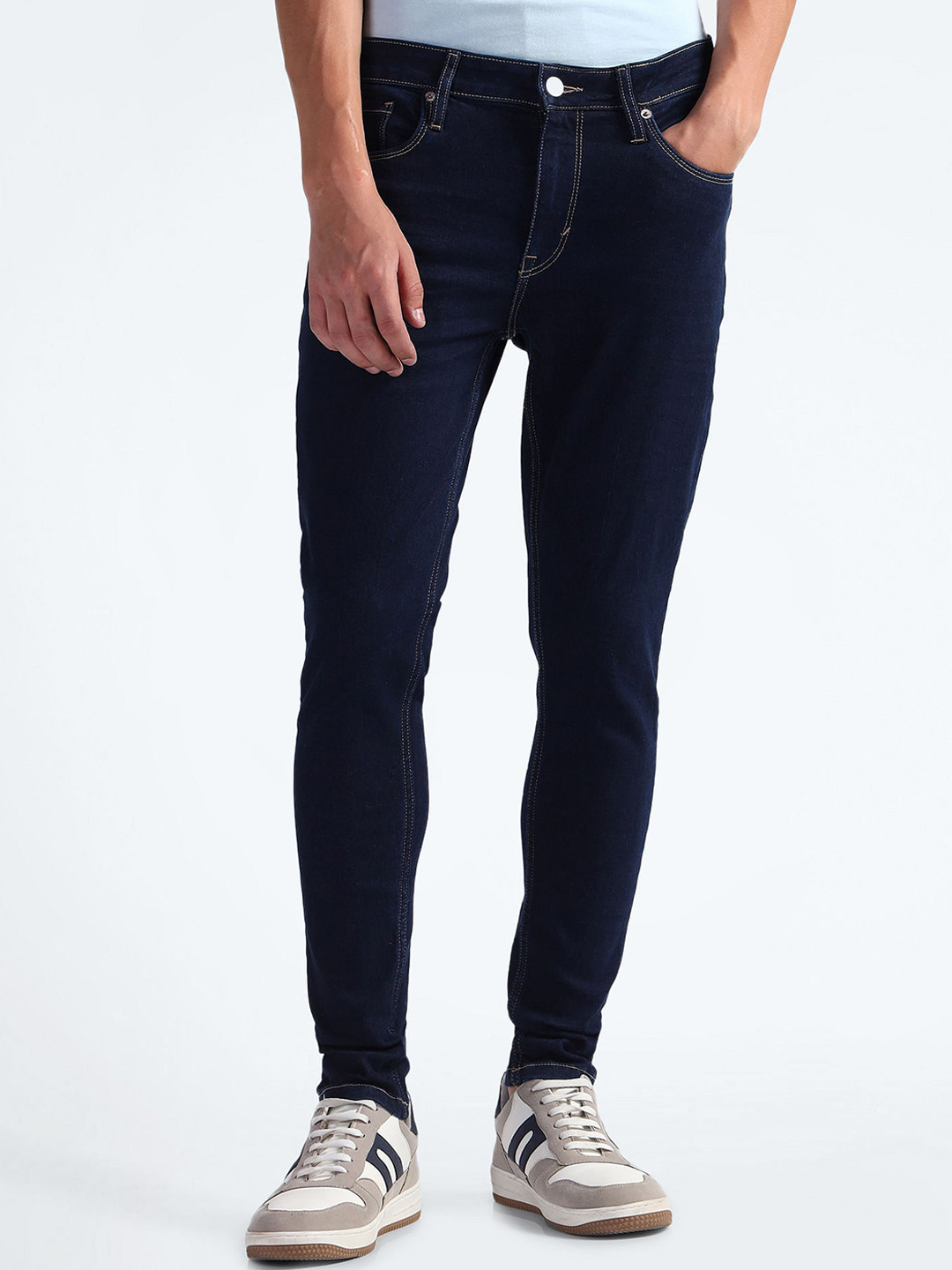 Flying Machine Men Clean LooK No Fade Mid-Rise Dark Shade Skinny Fit Stretchable Jeans