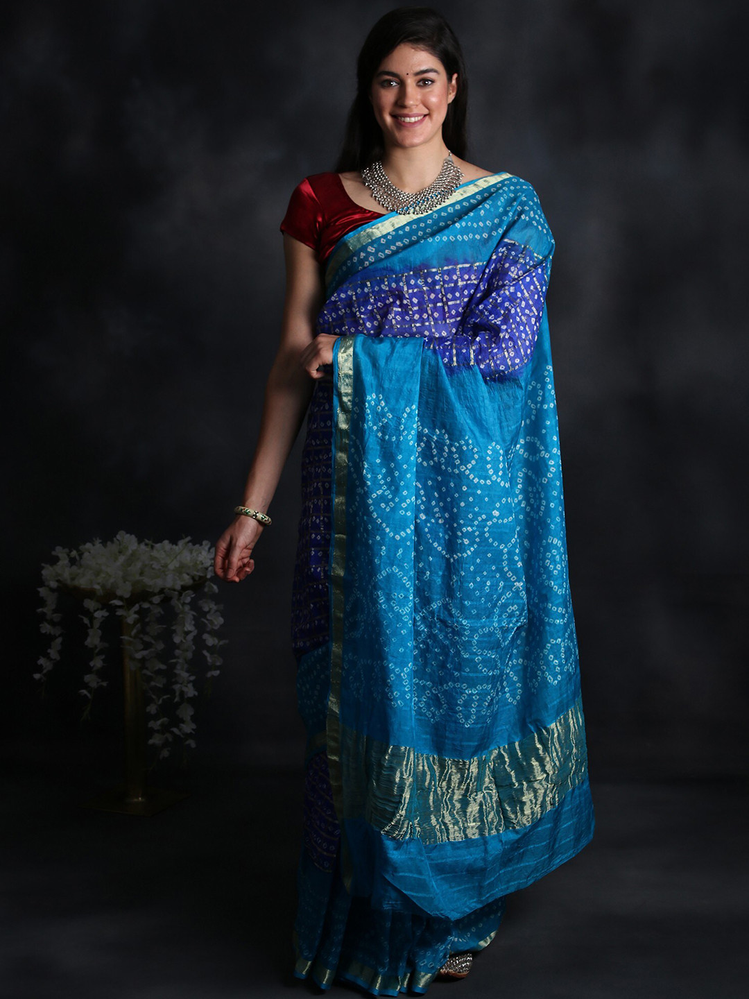 Exotic India Bleached Sand Kalamkari Jute Dhurrie with Printed Floral Vines