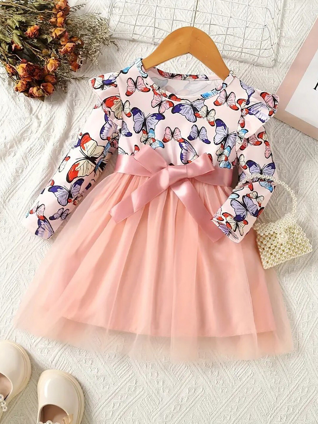 BAESD Girls Butterfly Printed Net Fit & Flare Dress