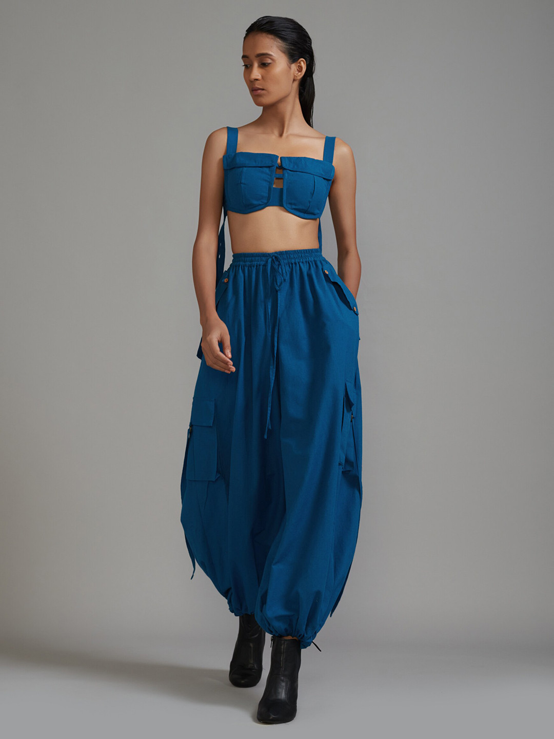 MATI Shoulder Strap Cotton Pockets Crop Corset Top