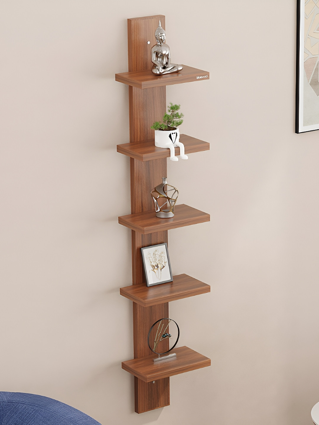 bluewud Louis Brown Wooden Basic Wall Shelf