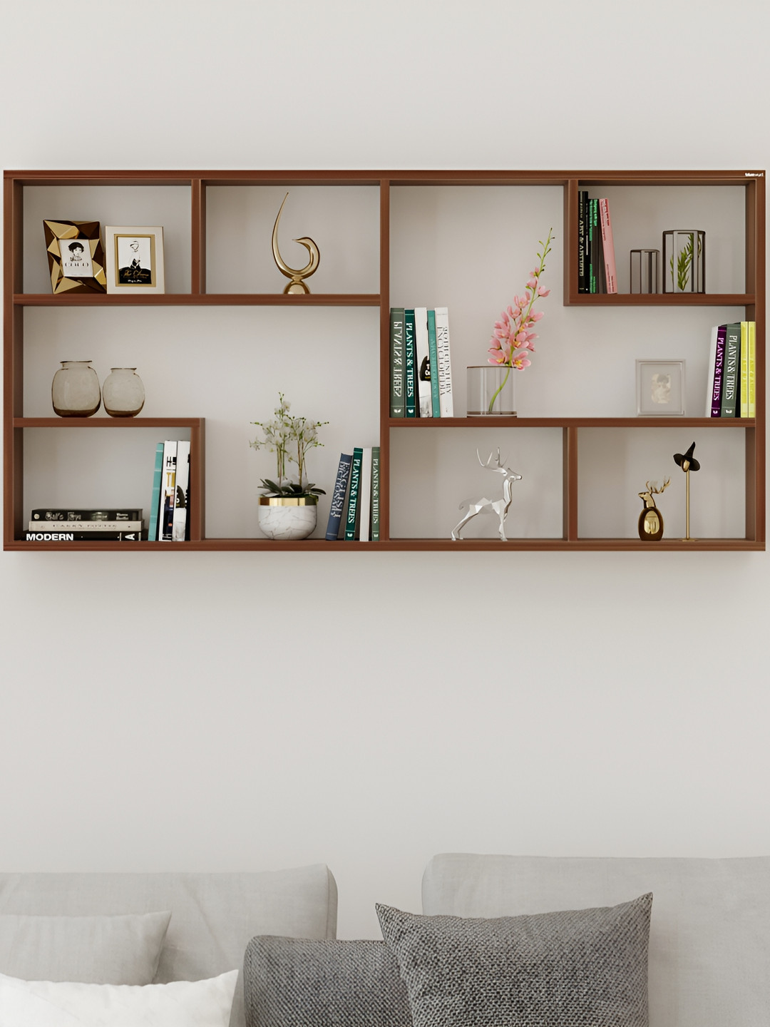bluewud Petree Brown Wooden Basic Wall Shelf