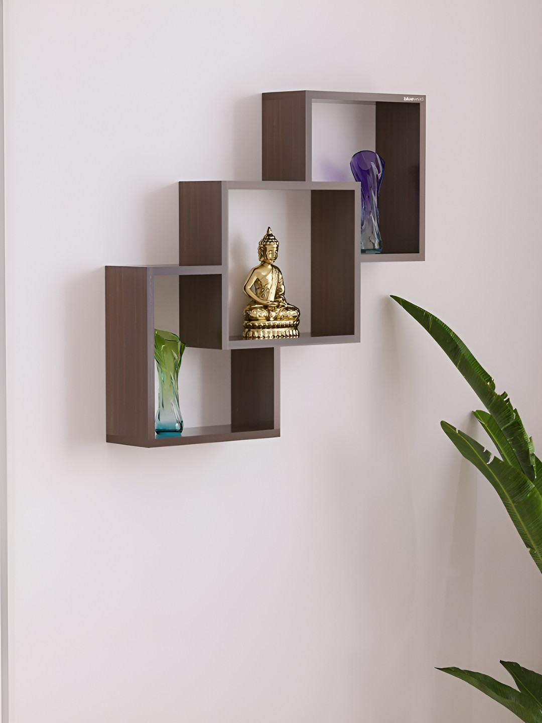 bluewud Grubbin Brown Wooden Corner Wall Shelf