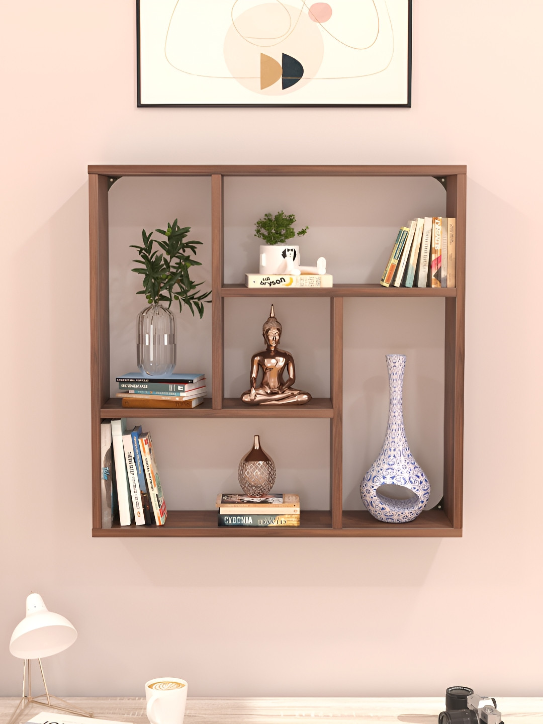 bluewud Javis Brown Wooden Basic Wall Shelf