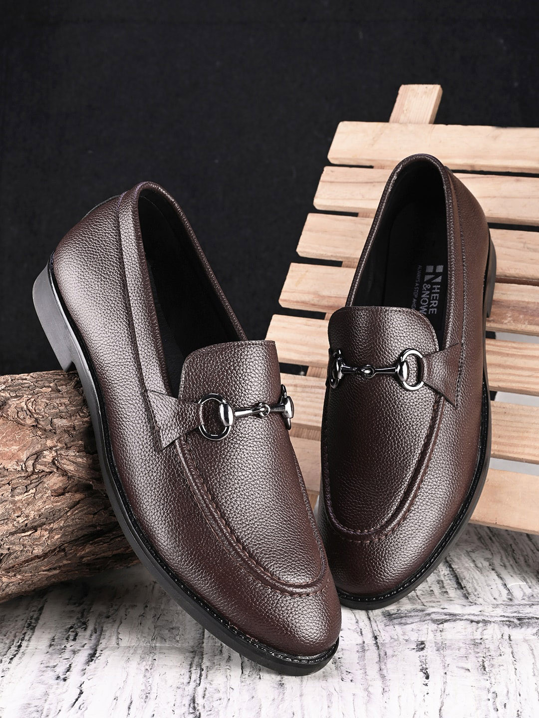 HERE&NOW Men Buckle Detailed Formal Loafers