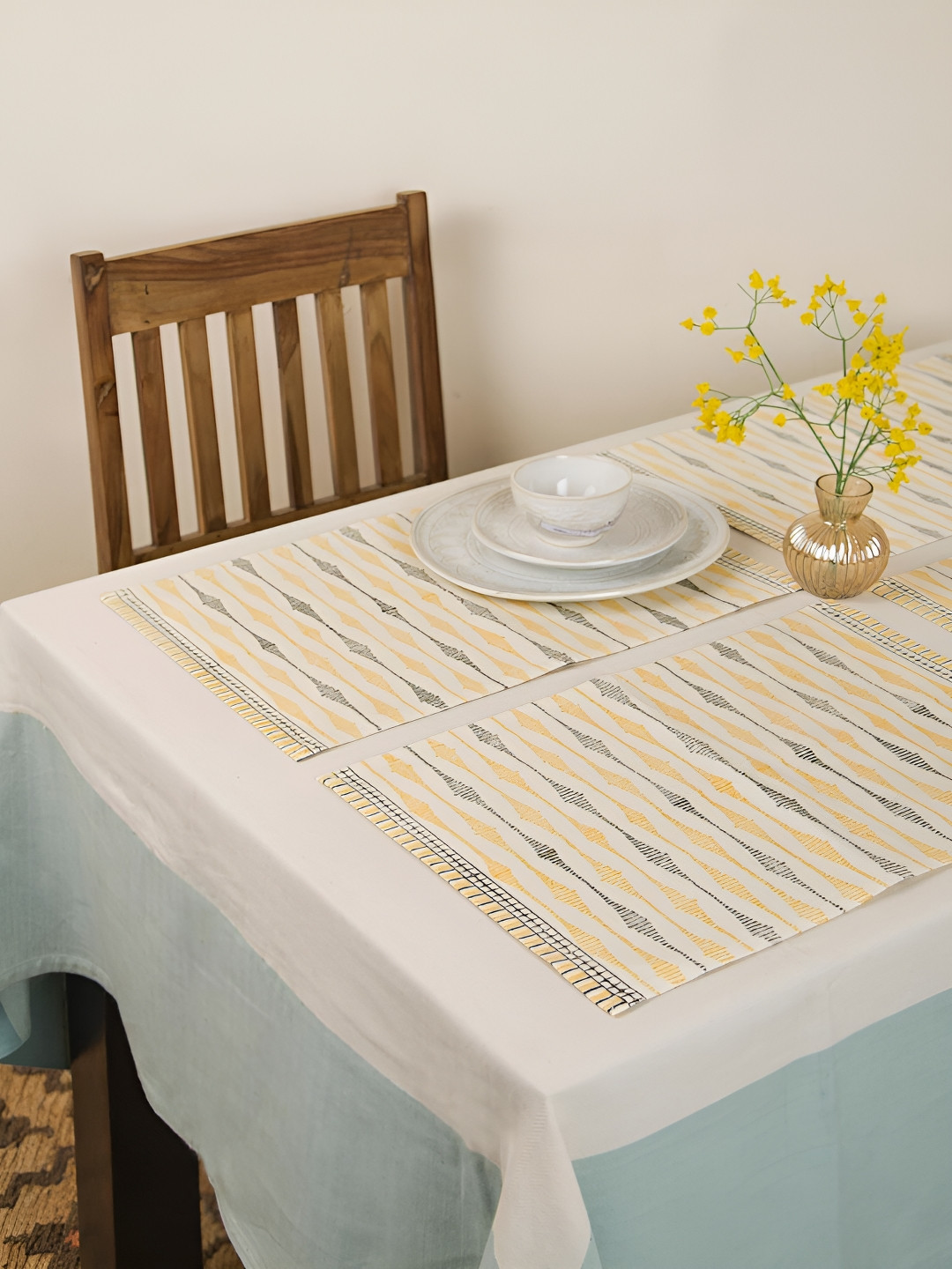 Fabindia Kusum Yellow & Grey 6 Pieces Printed Rectangular Cotton Table Placemats