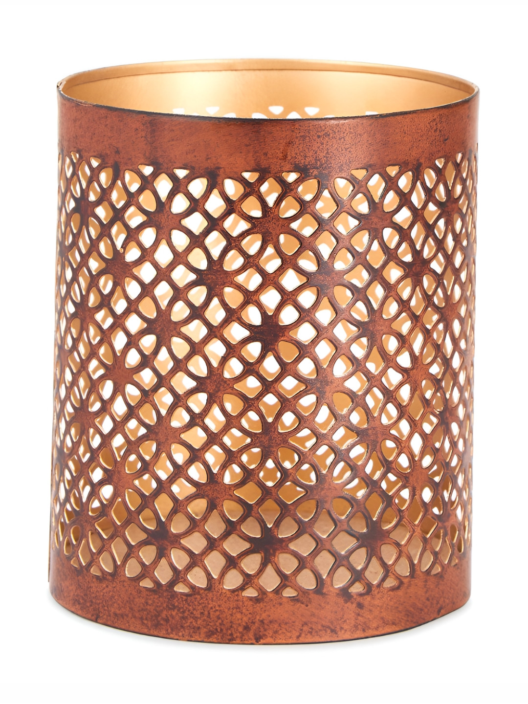 Fabindia Brown Metal Gulmohar Cutwork Jaal Votive Candle Holder
