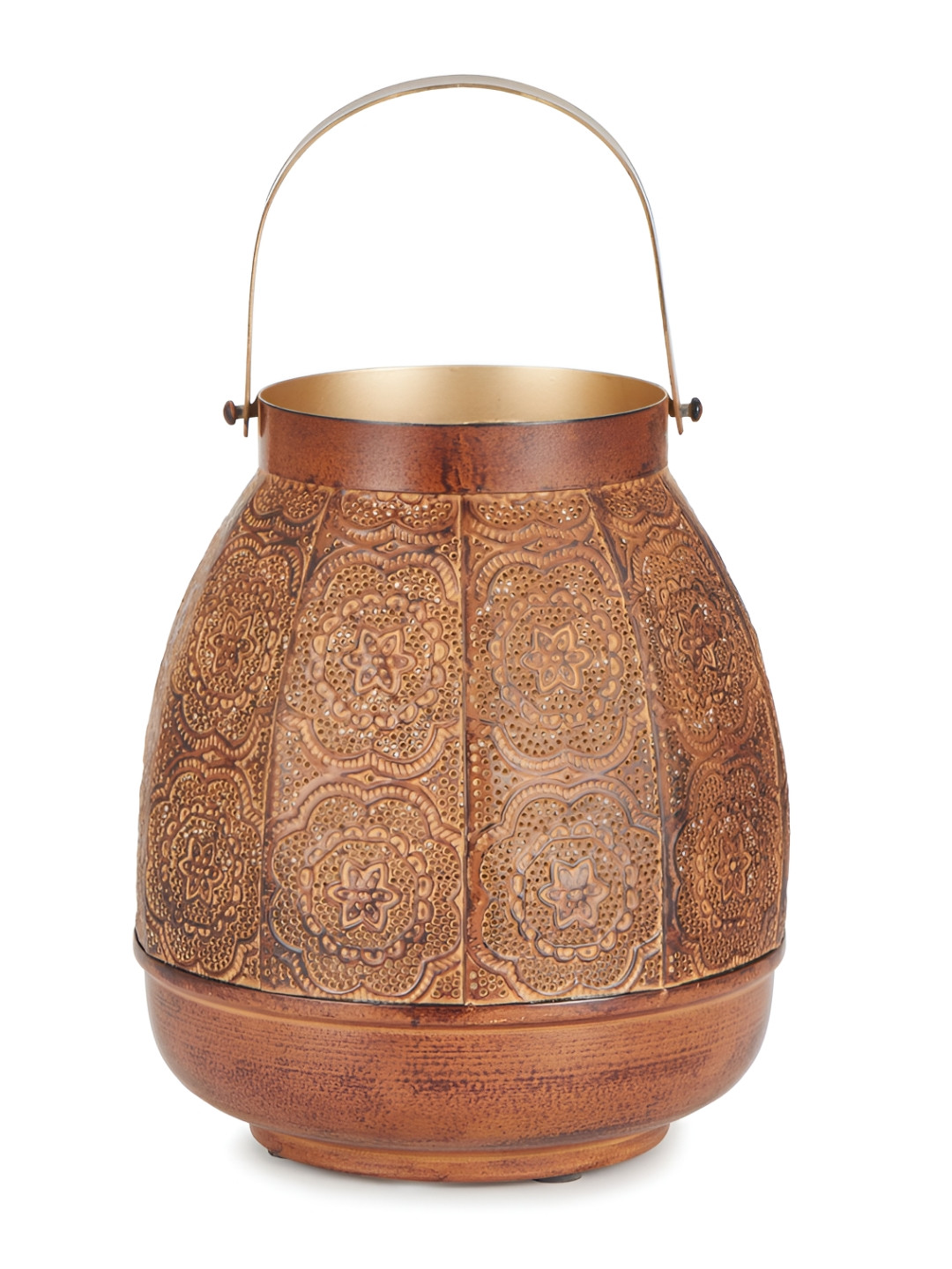 Fabindia Gulmohar Brown Abstract Textured Metal Traditional Table Lamp