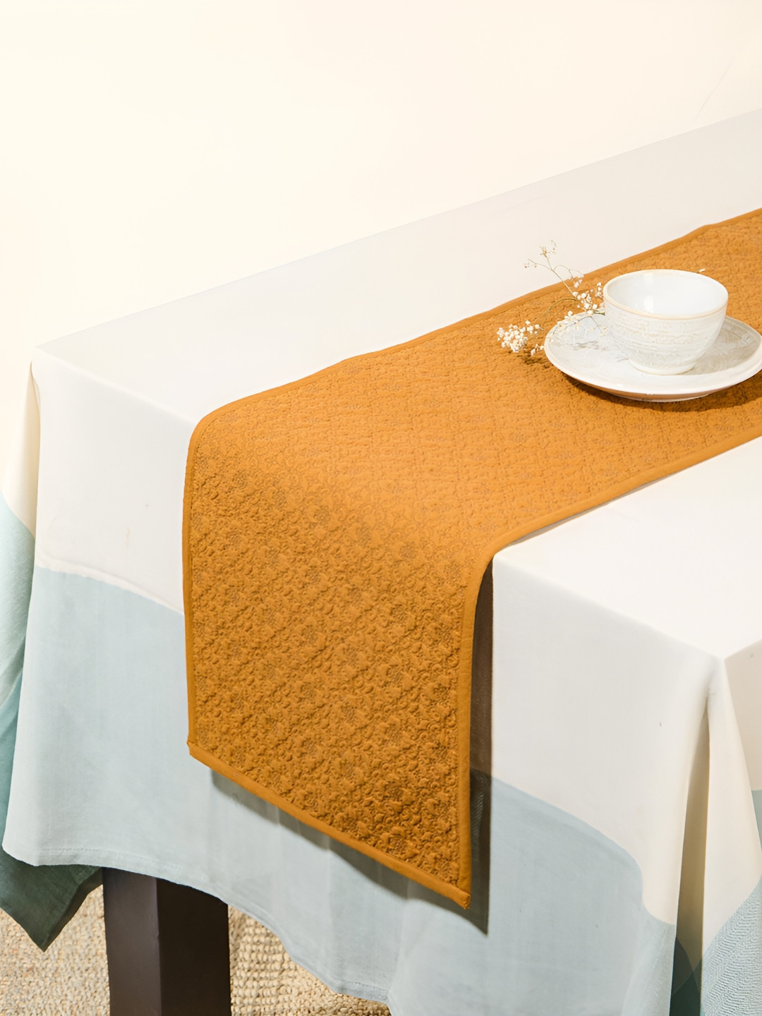 Fabindia Mustard Yellow Ethnic Motifs Pure Cotton Table Runner