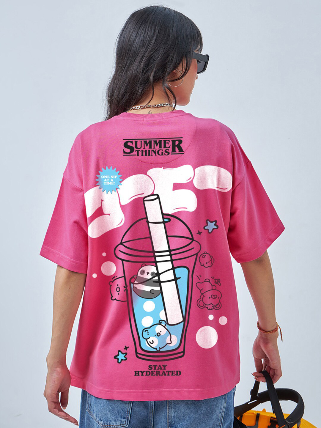 Bewakoof Heavy Duty 1.0 Women Pink Just Summer Things Graphic Printed Oversized T-shirt