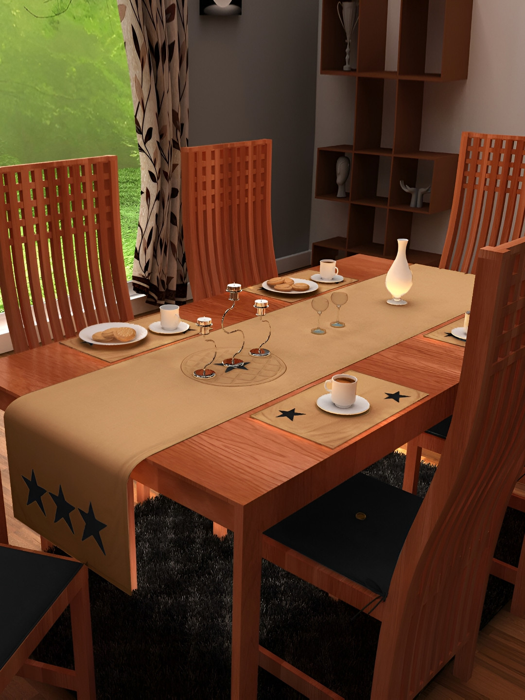 Home Heart STAR COLLECTION Black & Beige Pure Cotton Table Runner