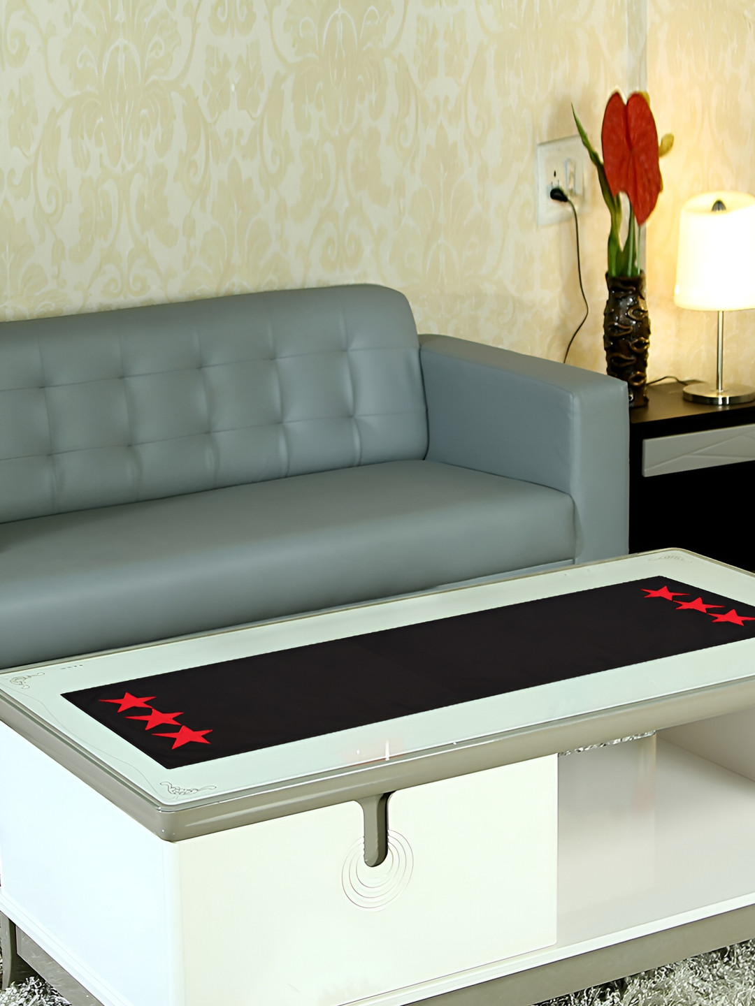 Home Heart Black & Red Printed Cotton Table Runners