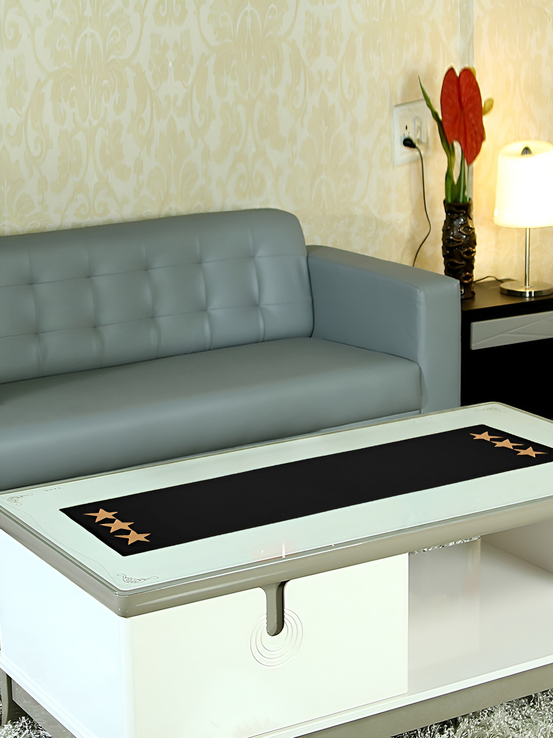 Home Heart Black & Beige Printed Pure Cotton Table Runner
