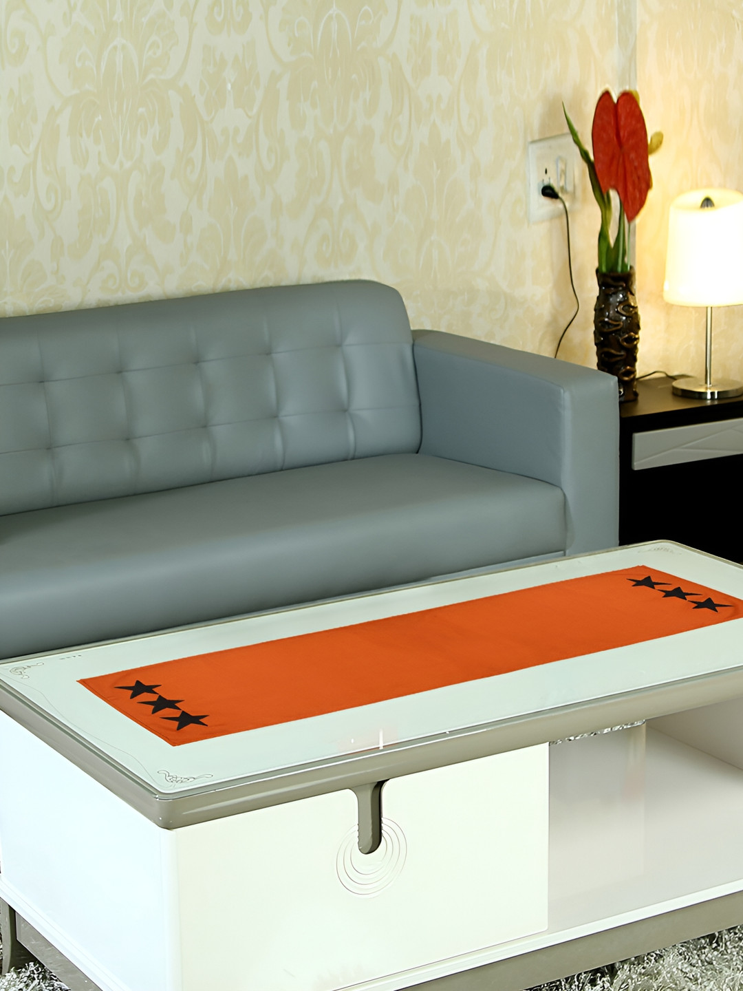 Home Heart STAR COLLECTION Black & Rust Coloured Pure Cotton Table Runner