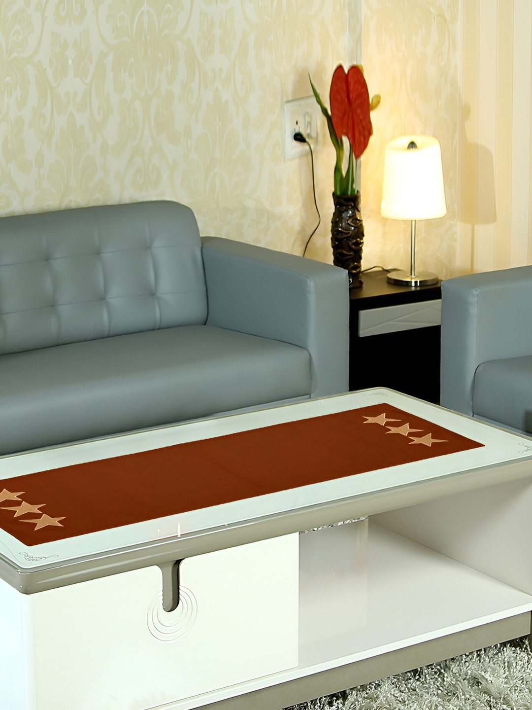 Home Heart STAR COLLECTION Rust Coloured & Beige Pure Cotton Table Runners