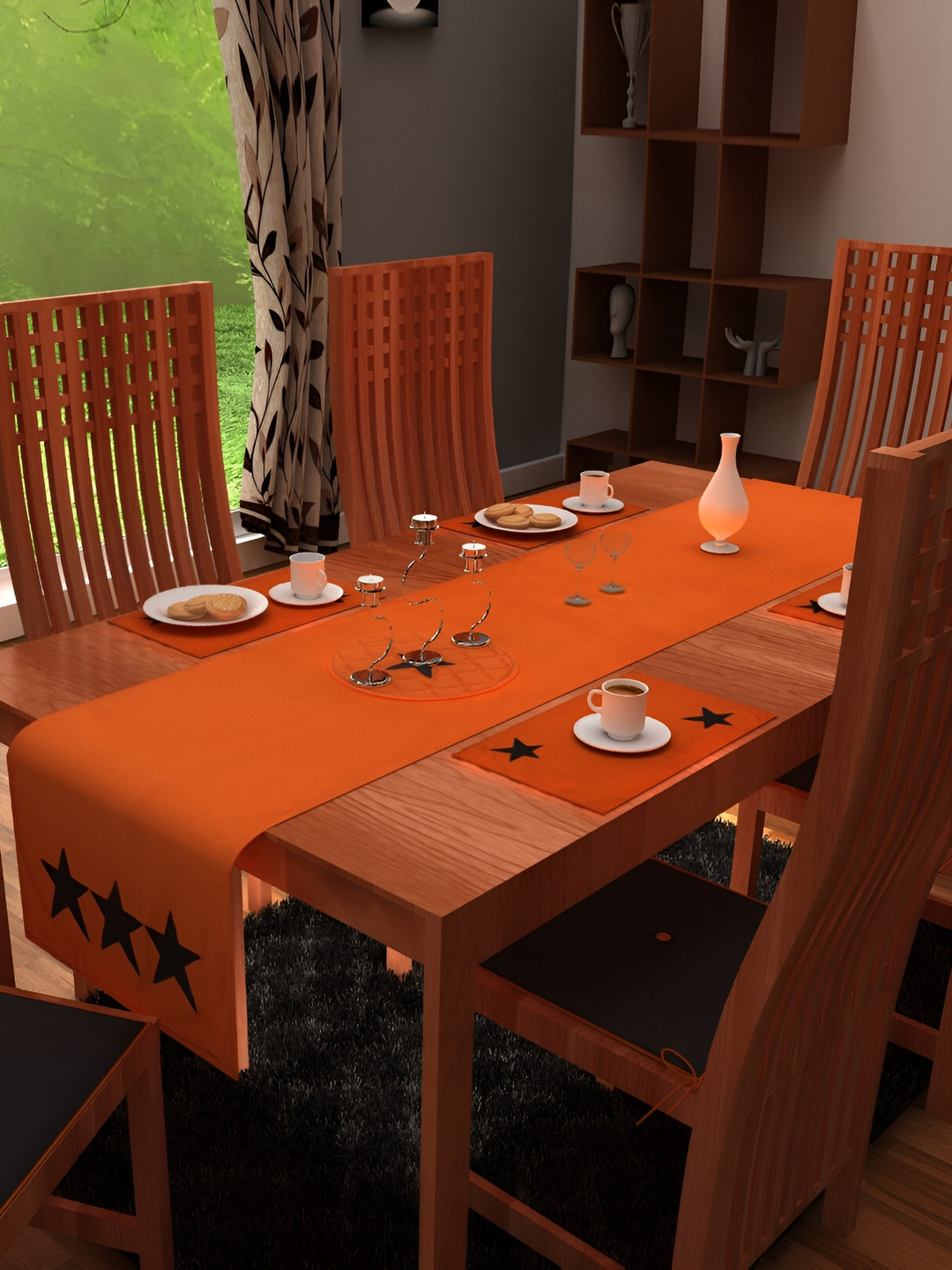 Home Heart Rust & Black Star Printed Pure Cotton Table Runner