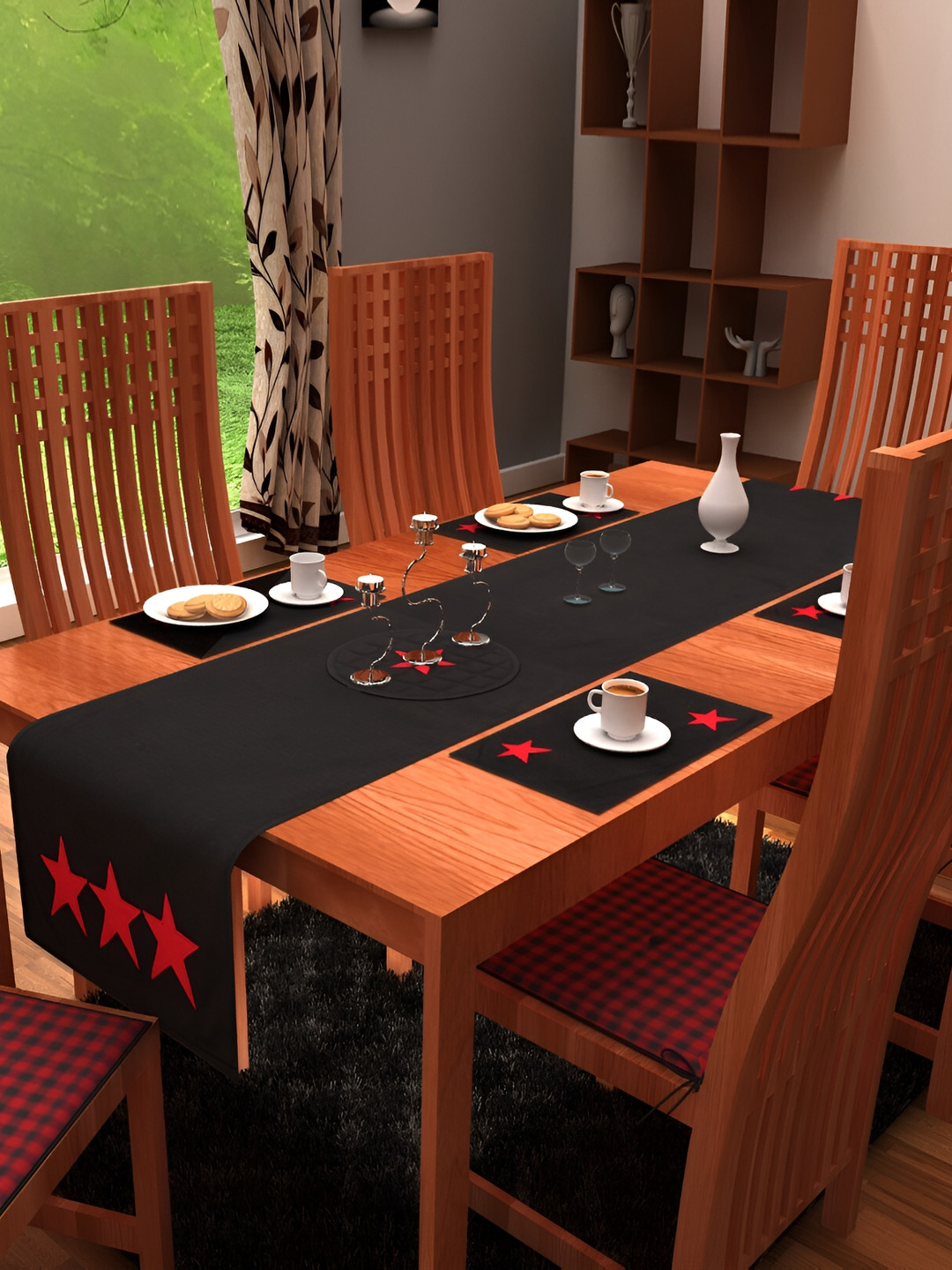 Home Heart STAR COLLECTION Black & Red Pure Cotton Table Runners