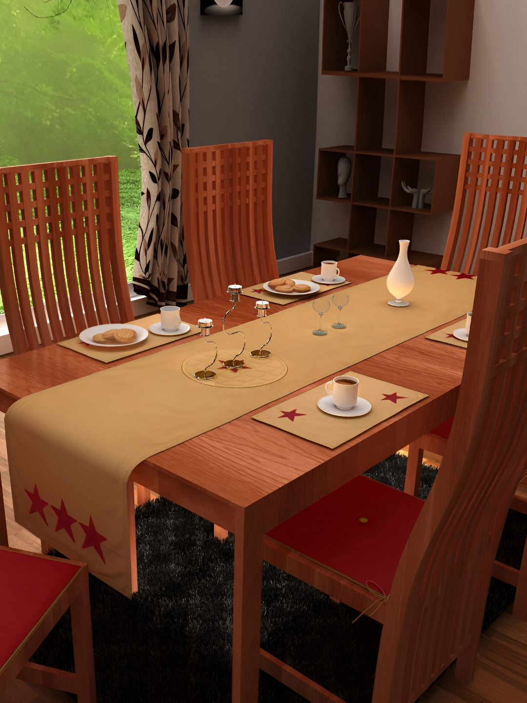 Home Heart STAR COLLECTION Beige & Burgundy Pure Cotton Table Runners