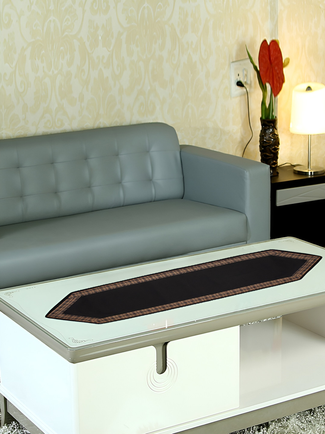 Home Heart Black Printed Cotton Table Runner