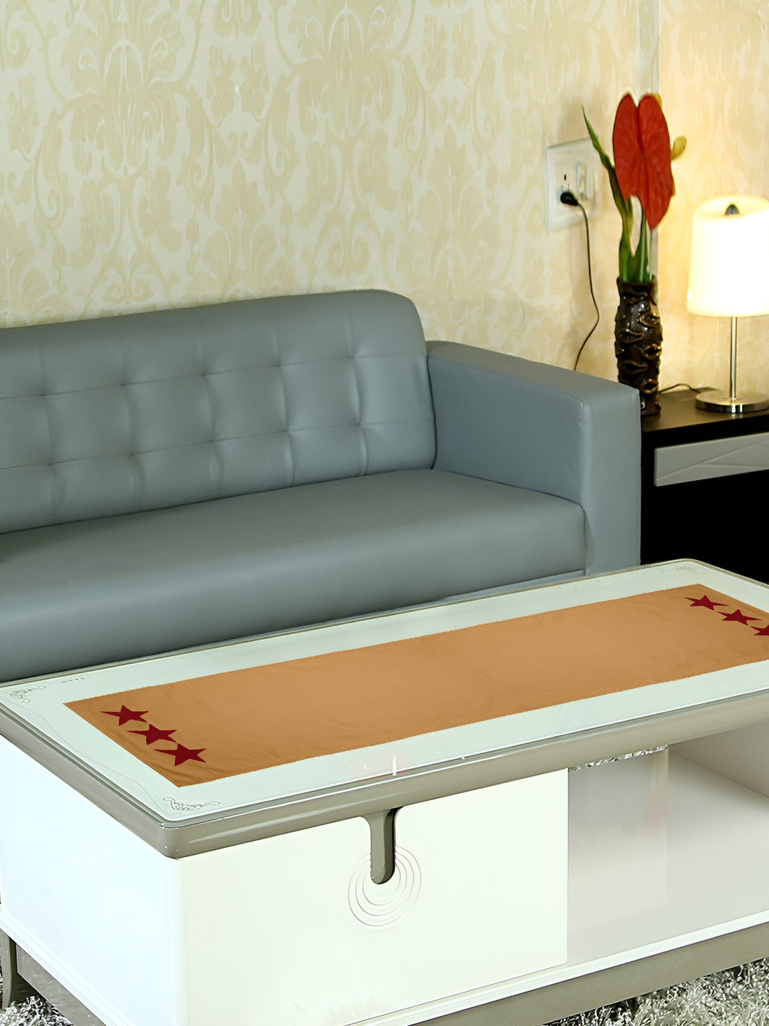 Home Heart STAR COLLECTION Beige & Burgundy Pure Cotton Table Runner