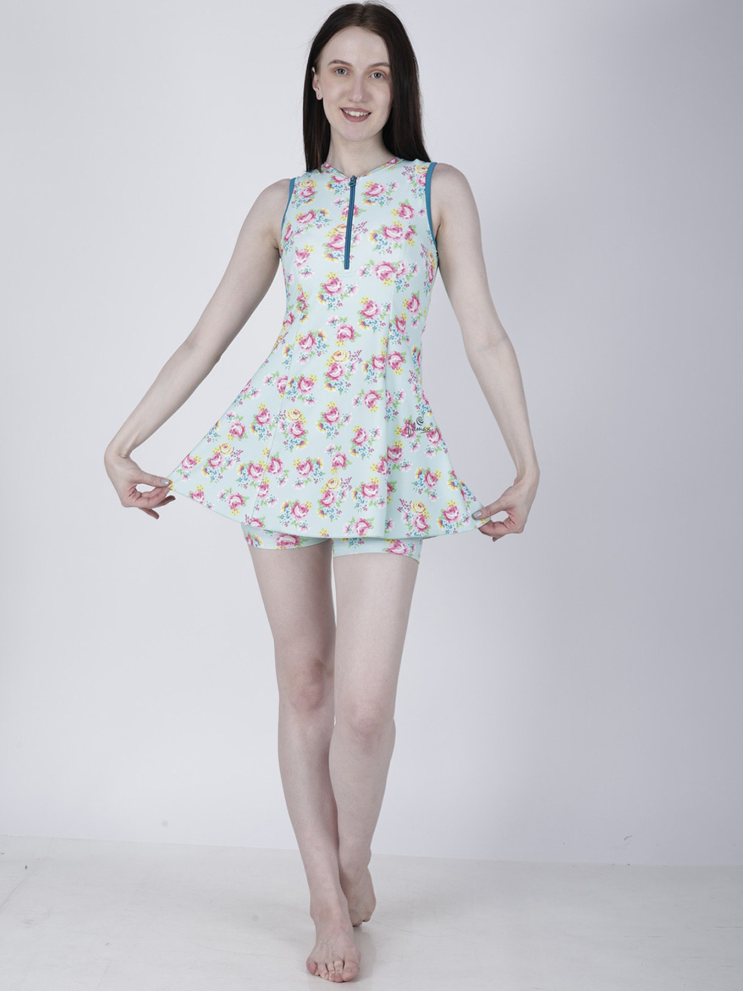 FILMAX ORIGINALS Style Half Zipper Women Floral Medium Coverage Swimsuit