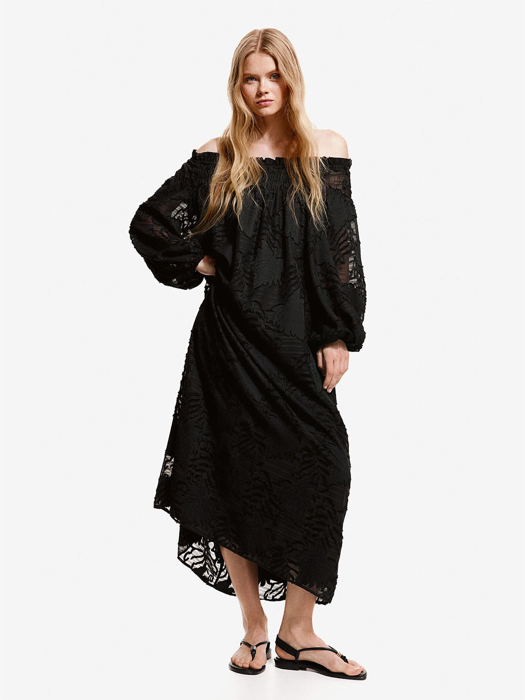 H&M Jacquard-Weave Off-The-Shoulder Dress