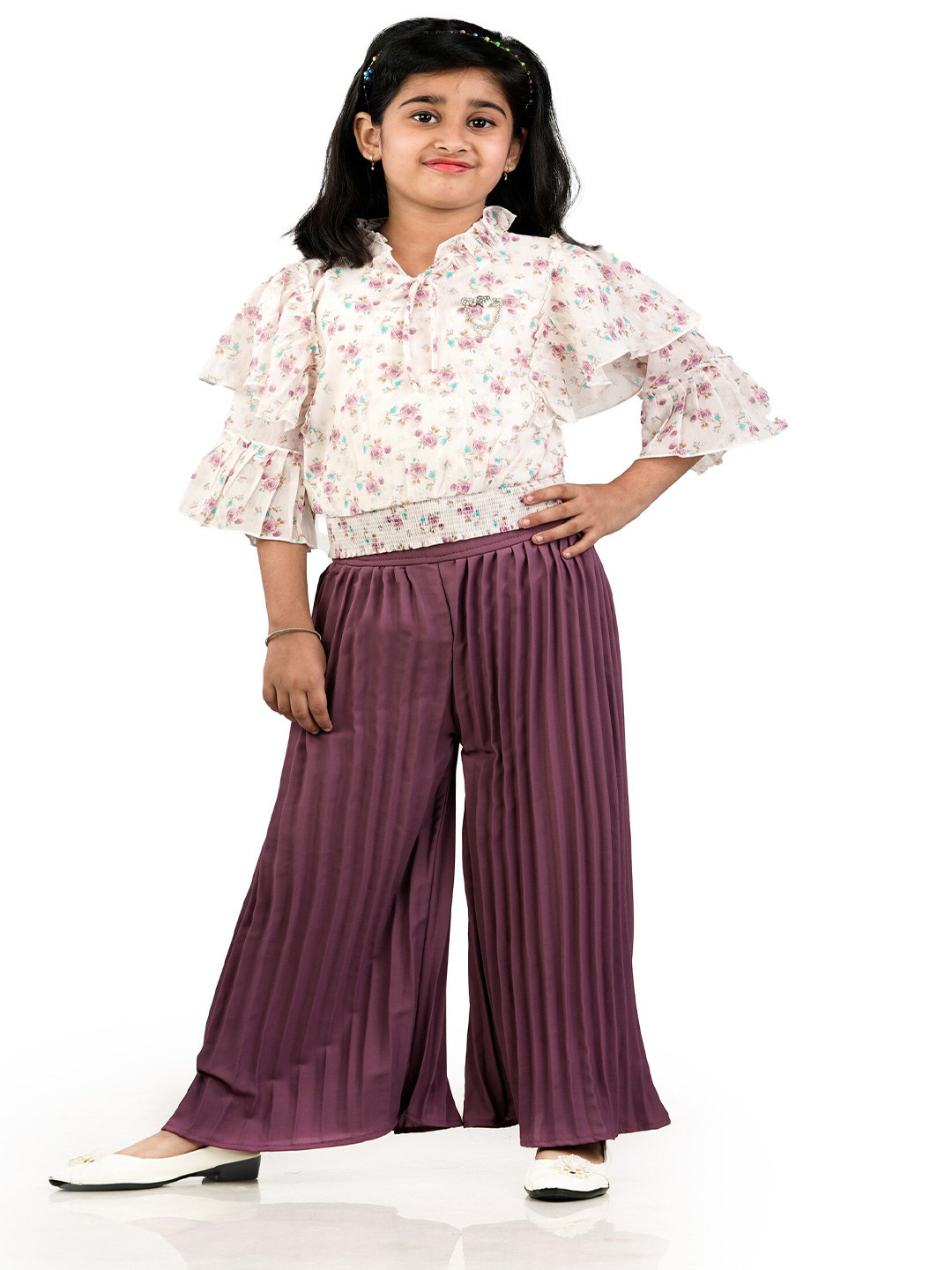 BURBN Girls Floral Printed Top with Palazzos