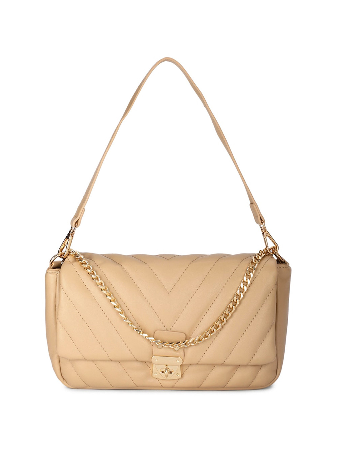 Marie Claire Beige Textured Zip Detail Structured Shoulder Bag