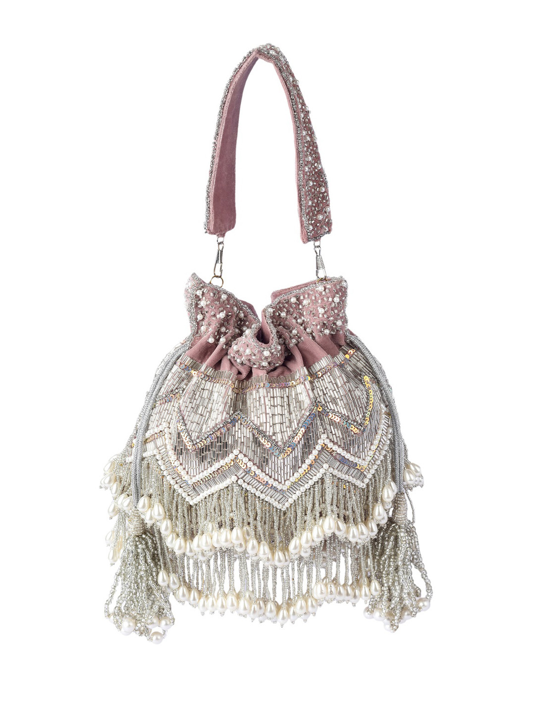 A Clutch Story Embellished Oversized Bucket Tote Bag with Tasselled